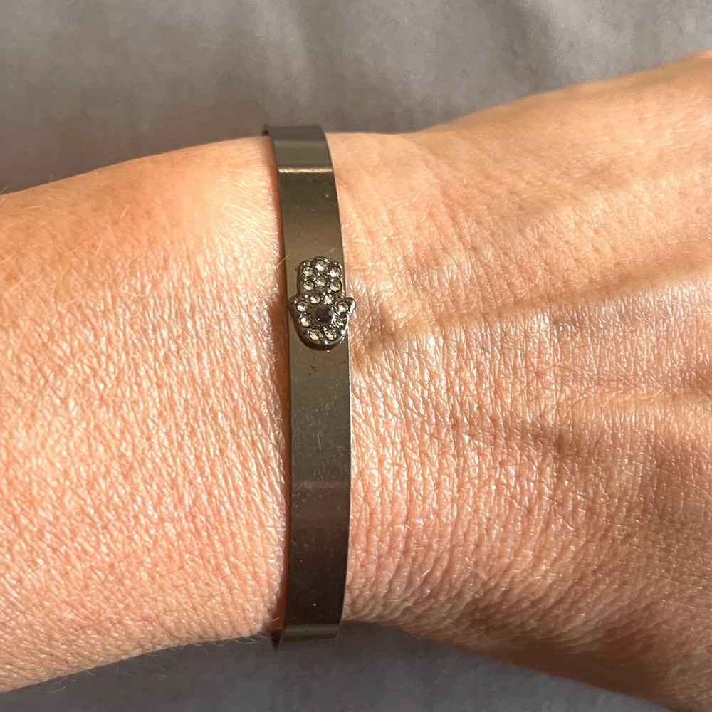 Hamsa Cuff Bracelet Women OS Gunmetal Grey Boho Spiritual Crystal Charm